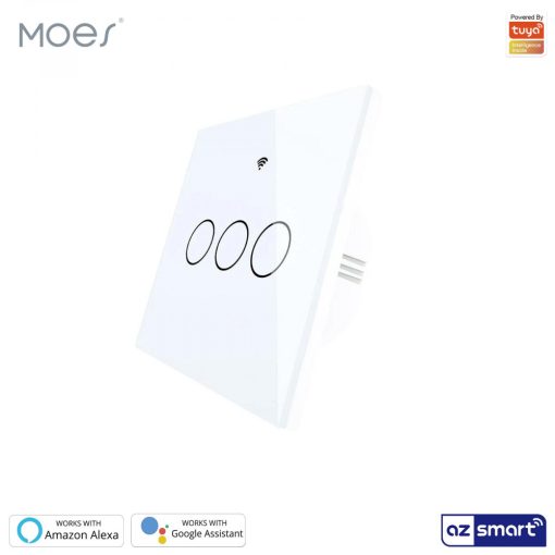 MOES WRS-EU3-L-WH-MS WiFi+RF Smart Wall Touch Switch, white, 3 Gang (No Neutral)