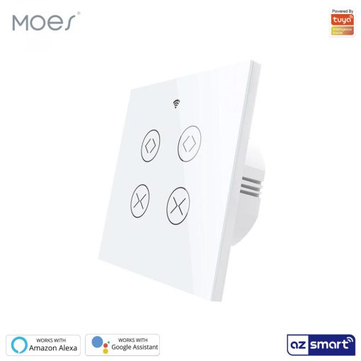 MOES WRS-EUC2-WH-MS WiFi+RF Smart Curtain Switch, white 2 Gang (Live+Neutral)